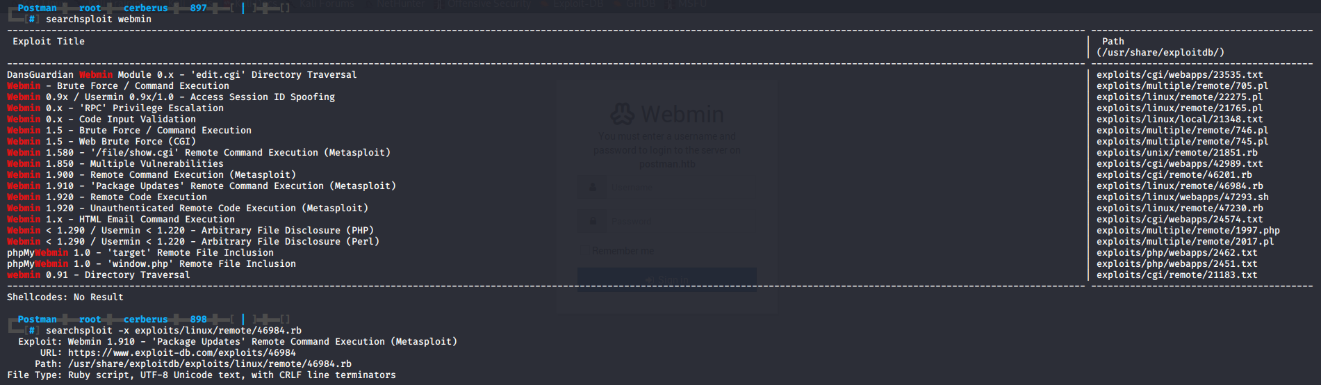 searchsploit webmin